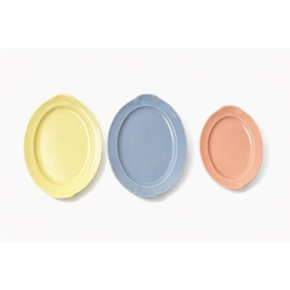 Oval Platters Set 3 Taylor Smith and Taylor Lu Ray Pastels Tab Handled Pink Blue